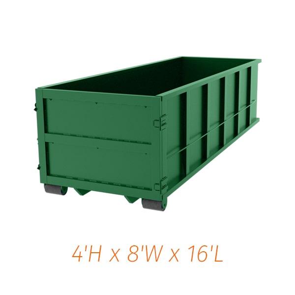 a fifteen yard dumpster can hold up to 15 cubic yards of waste